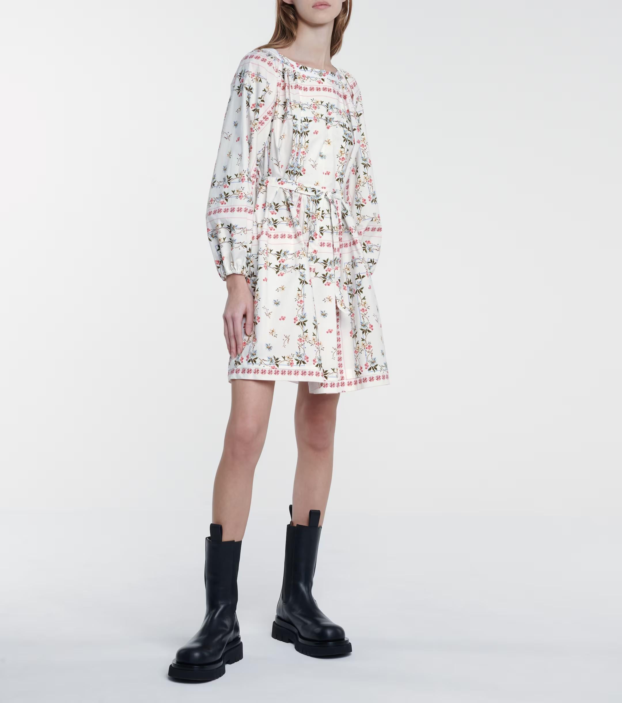 ETRO white cotton 2021 FLORAL GATHERED POPLIN Dress 42 M For Sale 2
