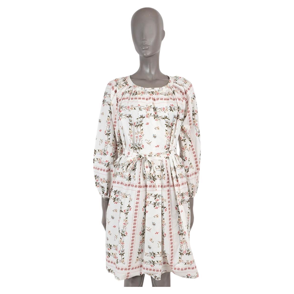 ETRO white cotton 2021 FLORAL GATHERED POPLIN Dress 42 M For Sale