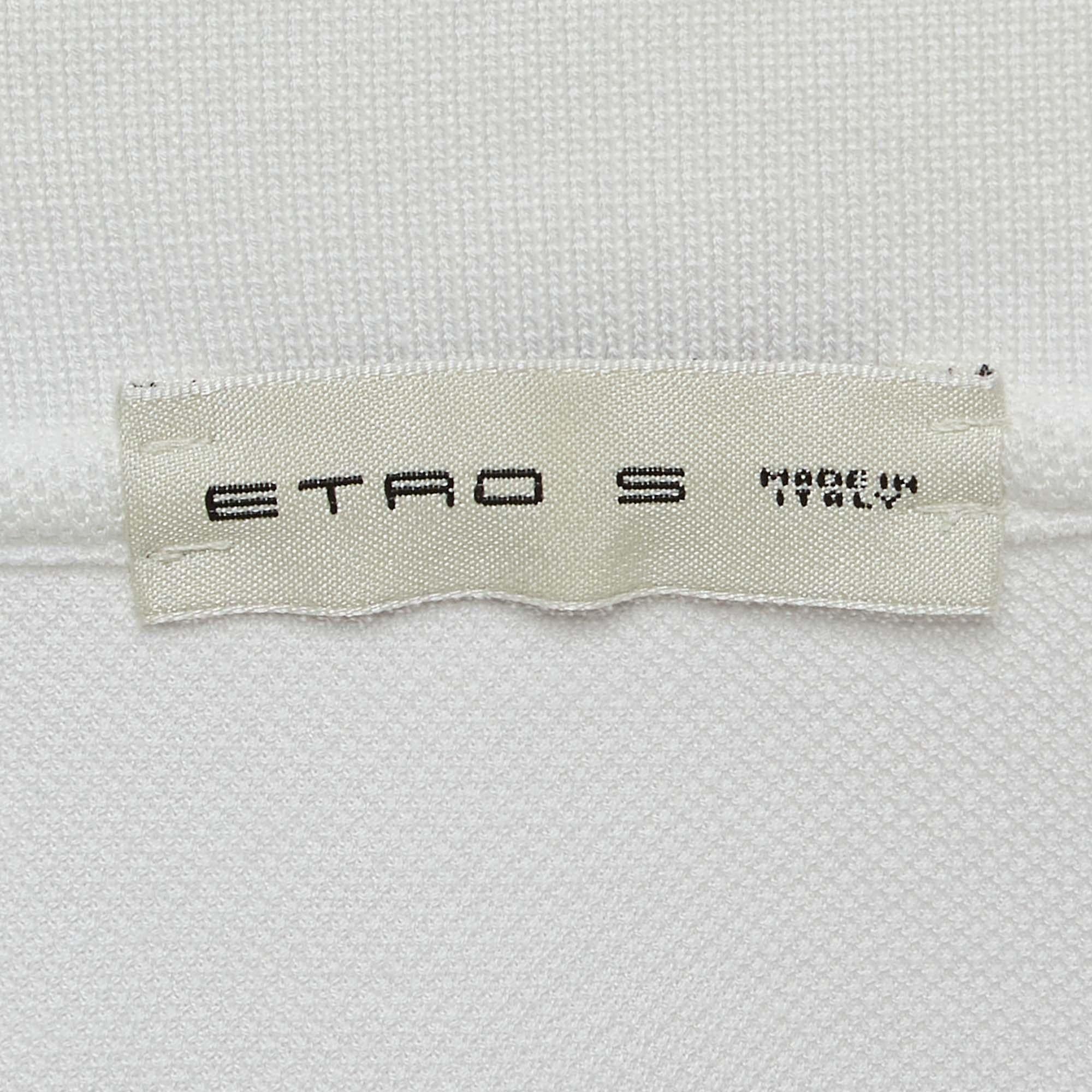 Etro White White Embroidered Cotton Polo T-Shirt S Bon état - En vente à Dubai, Al Qouz 2