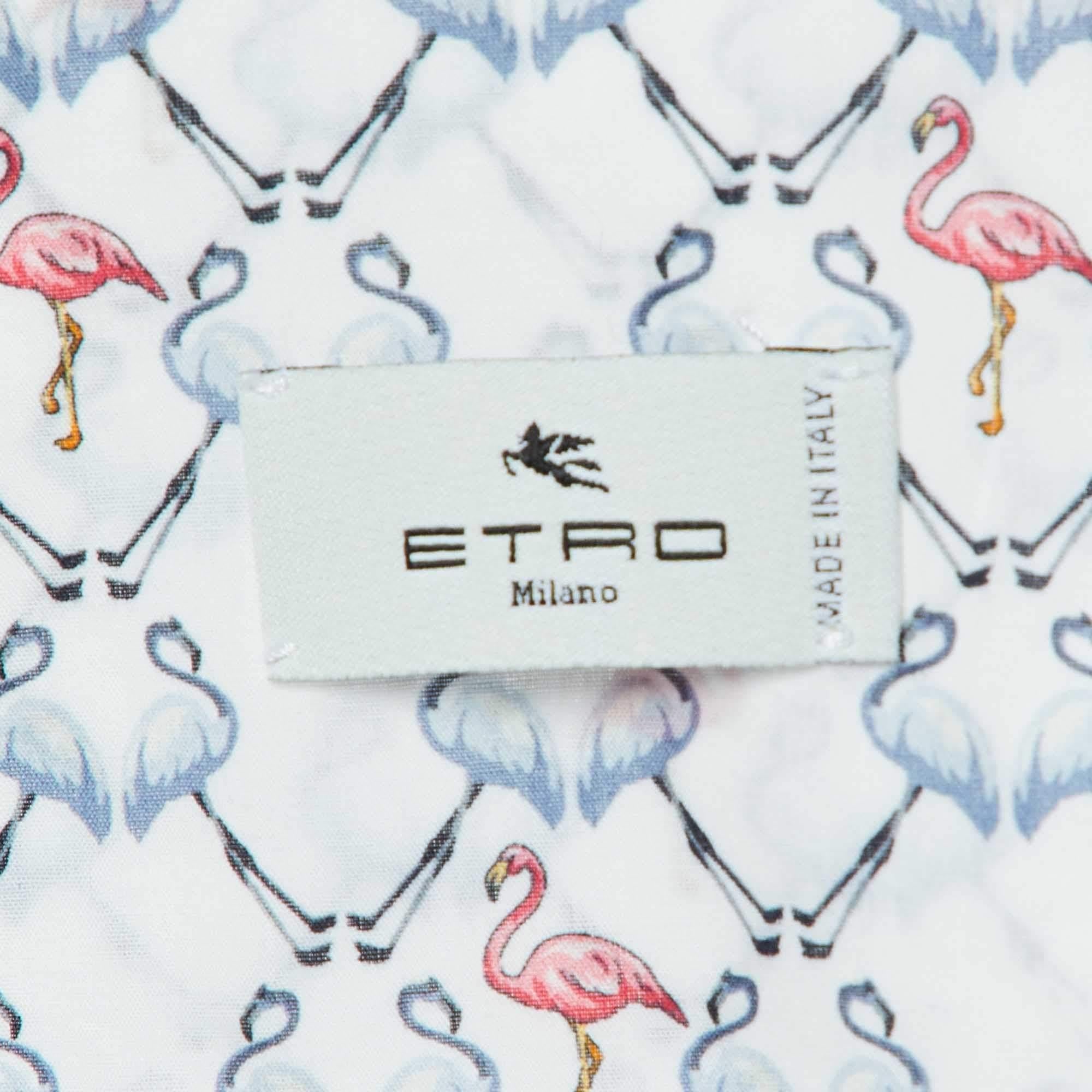 Etro White Camicia a maniche lunghe in cotone con stampa di fenicotteri S. In condizioni buone in vendita a Dubai, Al Qouz 2