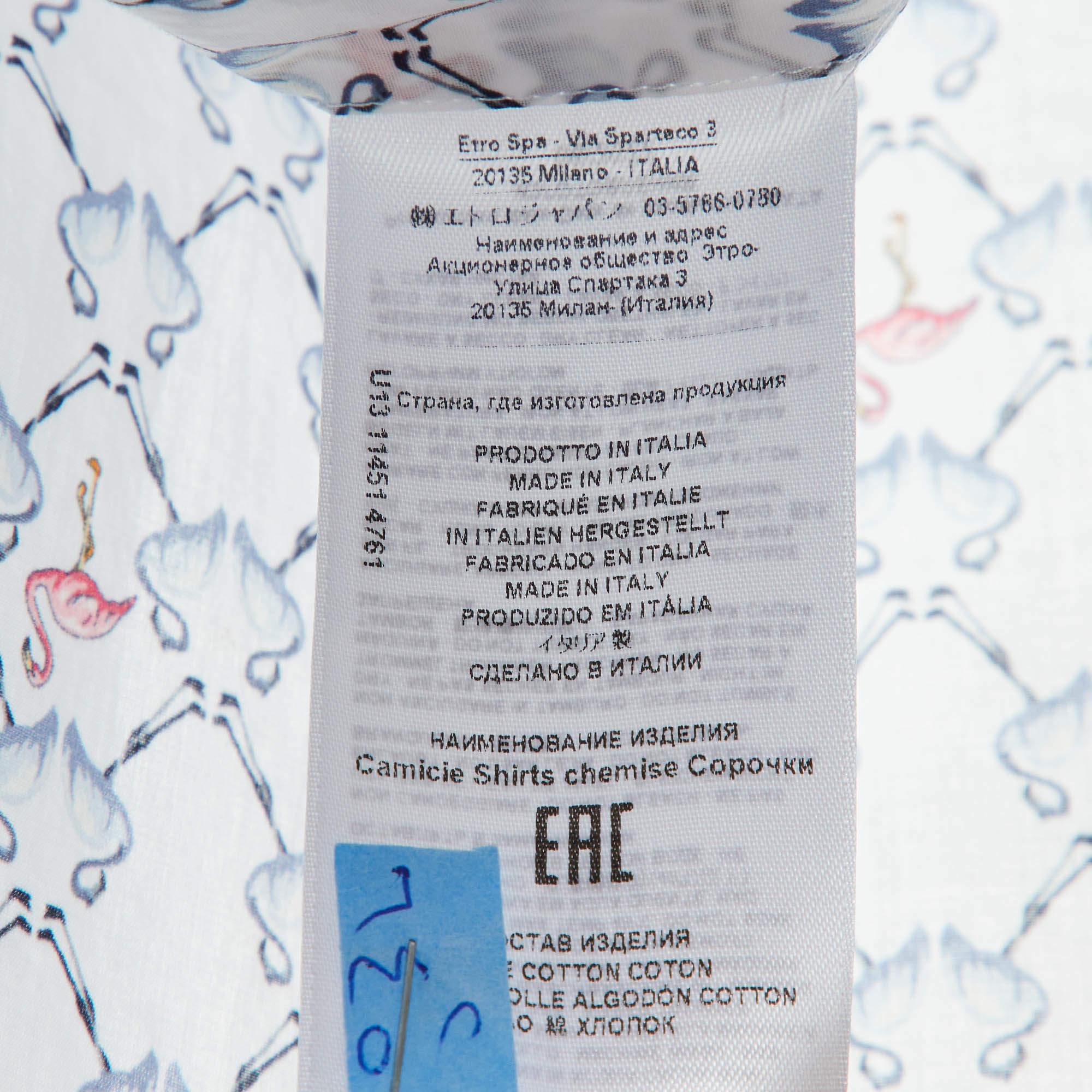 Uomo Etro White Camicia a maniche lunghe in cotone con stampa di fenicotteri S. in vendita