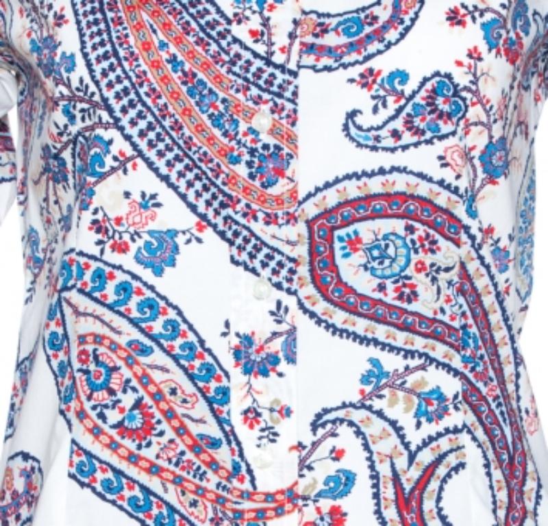Etro Camisa blanca de algodón elástico con estampado floral de Paisley S en venta 1