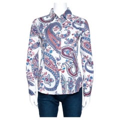 Etro White Floral Paisley Print Stretch Cotton Shirt S