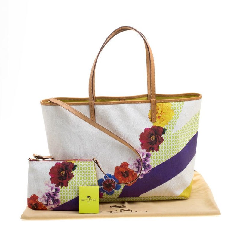 Etro White Paisley and Floral Printed Coated Canvas Shopper Tote For Sale  at 1stDibs