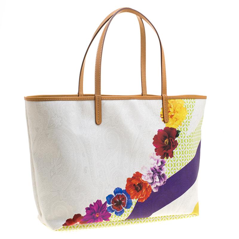 Etro White Paisley and Floral Printed Coated Canvas Shopper Tote 1