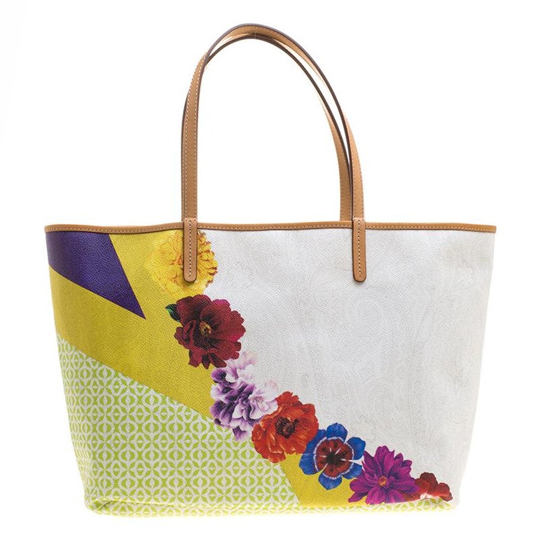 Etro White Paisley and Floral Printed Coated Canvas Shopper Tote For