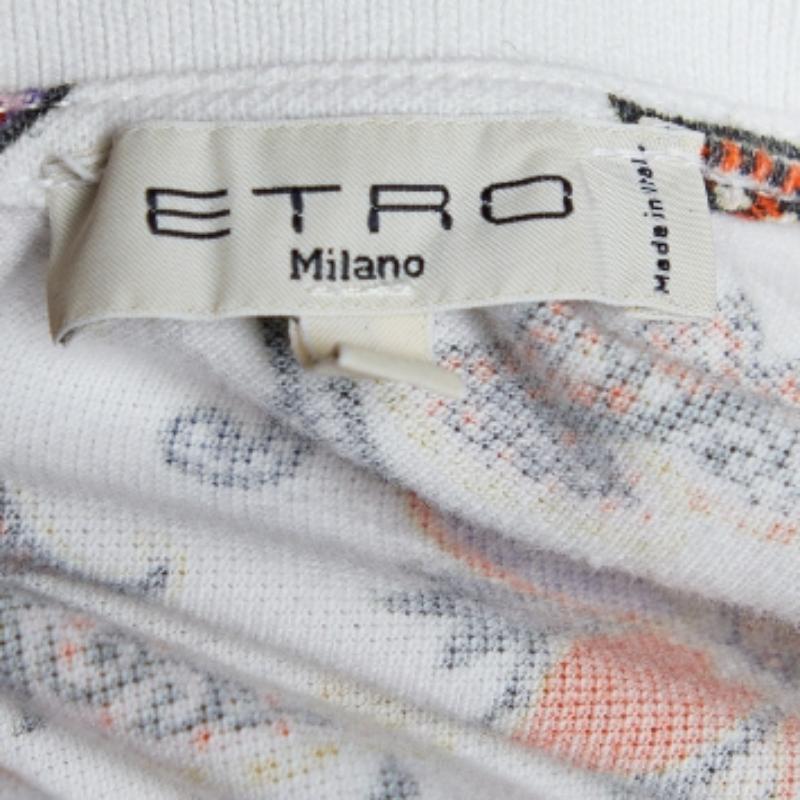 Etro White Paisley Floral Printed Cotton Pique Polo T-Shirt T S In condizioni buone a Dubai, Al Qouz 2