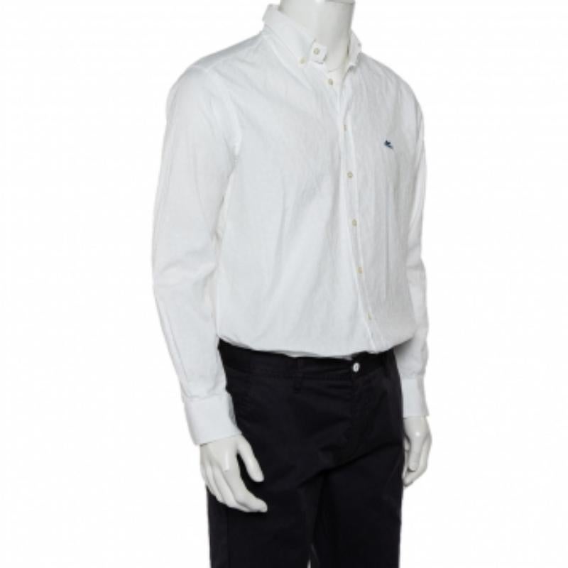 Men's Etro White Paisley Pattern Cotton Button Front Shirt L For Sale