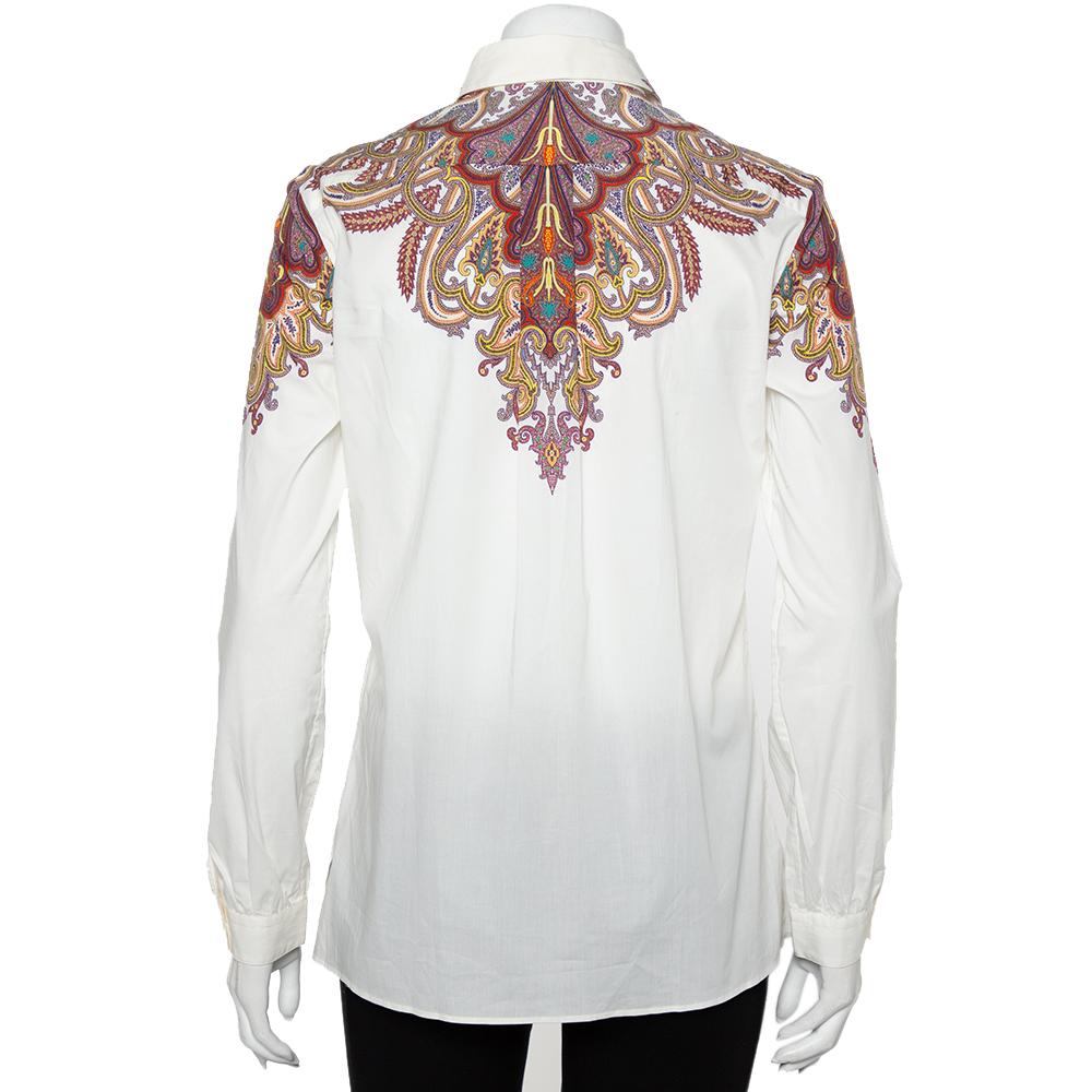 Etro White Paisley Printed Cotton Button Front Shirt M In Excellent Condition In Dubai, Al Qouz 2