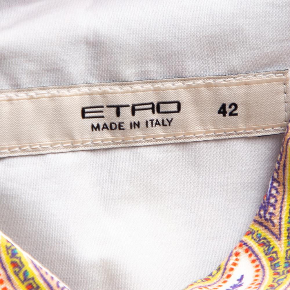Etro White Paisley Printed Cotton Button Front Shirt M 1