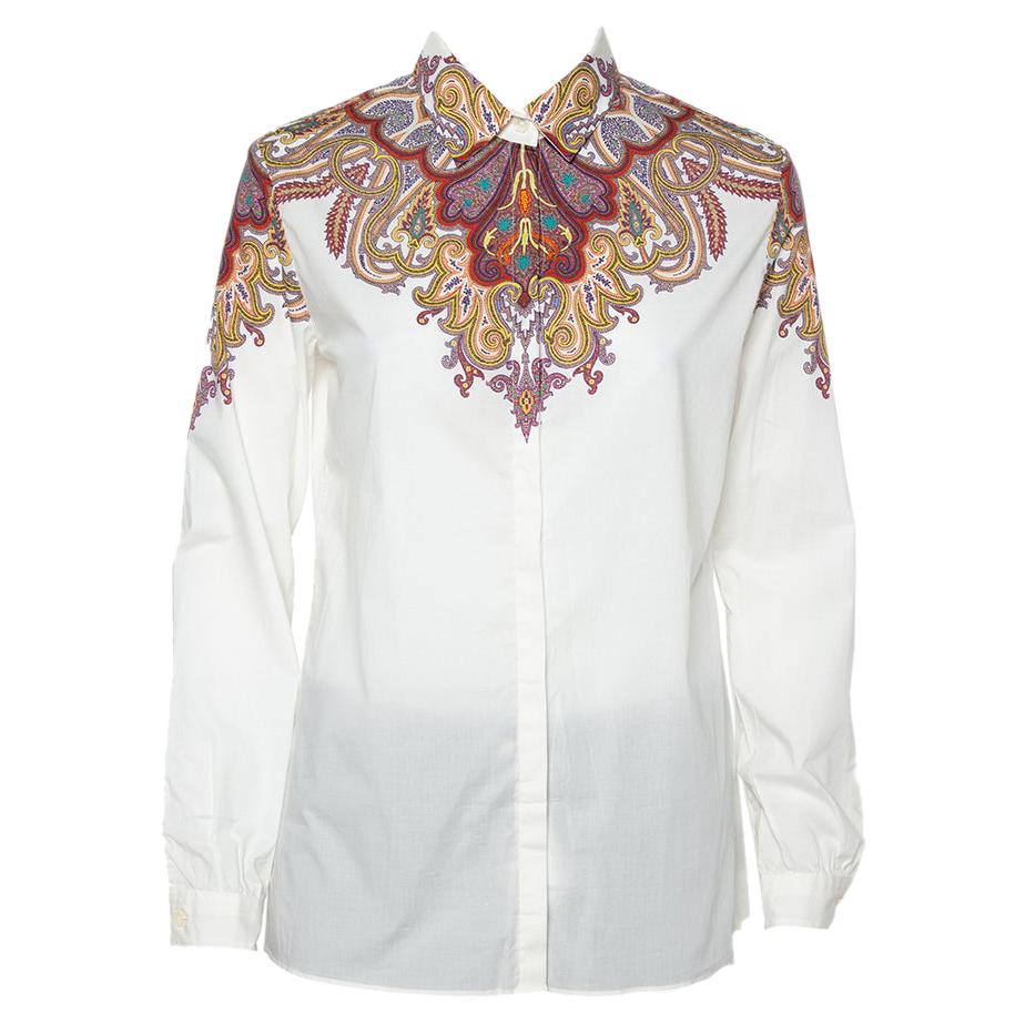 Etro White Paisley Printed Cotton Button Front Shirt M