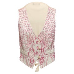 Etro White & Pink Bead-Embellished Embroidered Vest