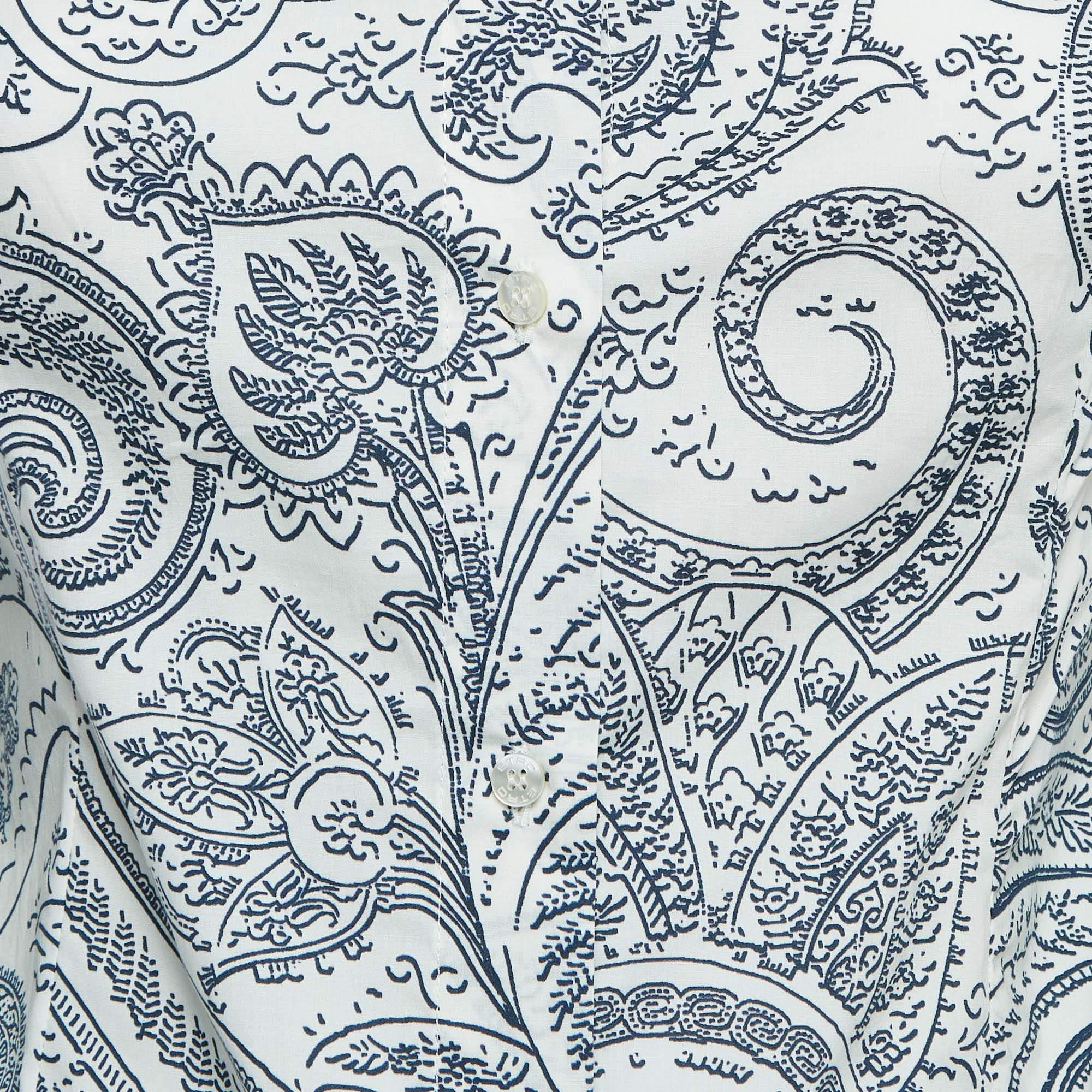 Gray Etro White Printed Cotton Long Sleeve Shirt S