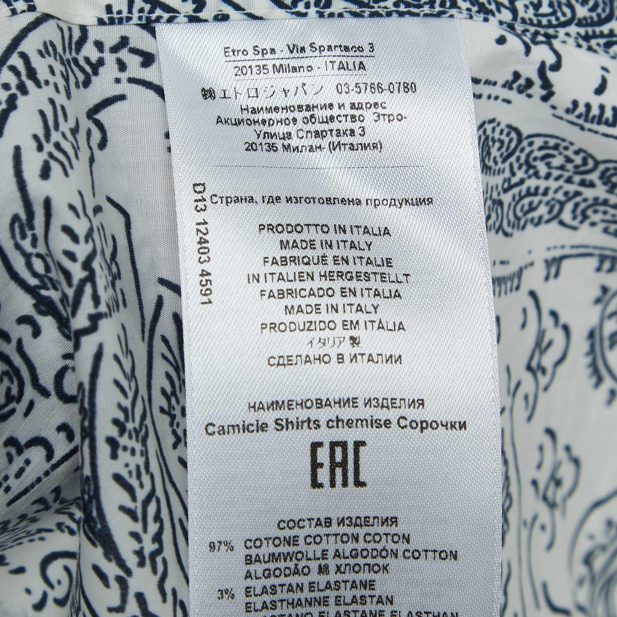 Etro White Printed Cotton Long Sleeve Shirt S 1