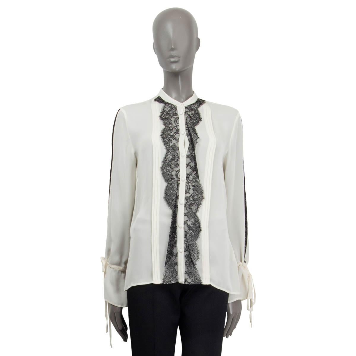 Gray ETRO white silk SEMI SHEER LACE TRIM Blouse Shirt 42 M For Sale