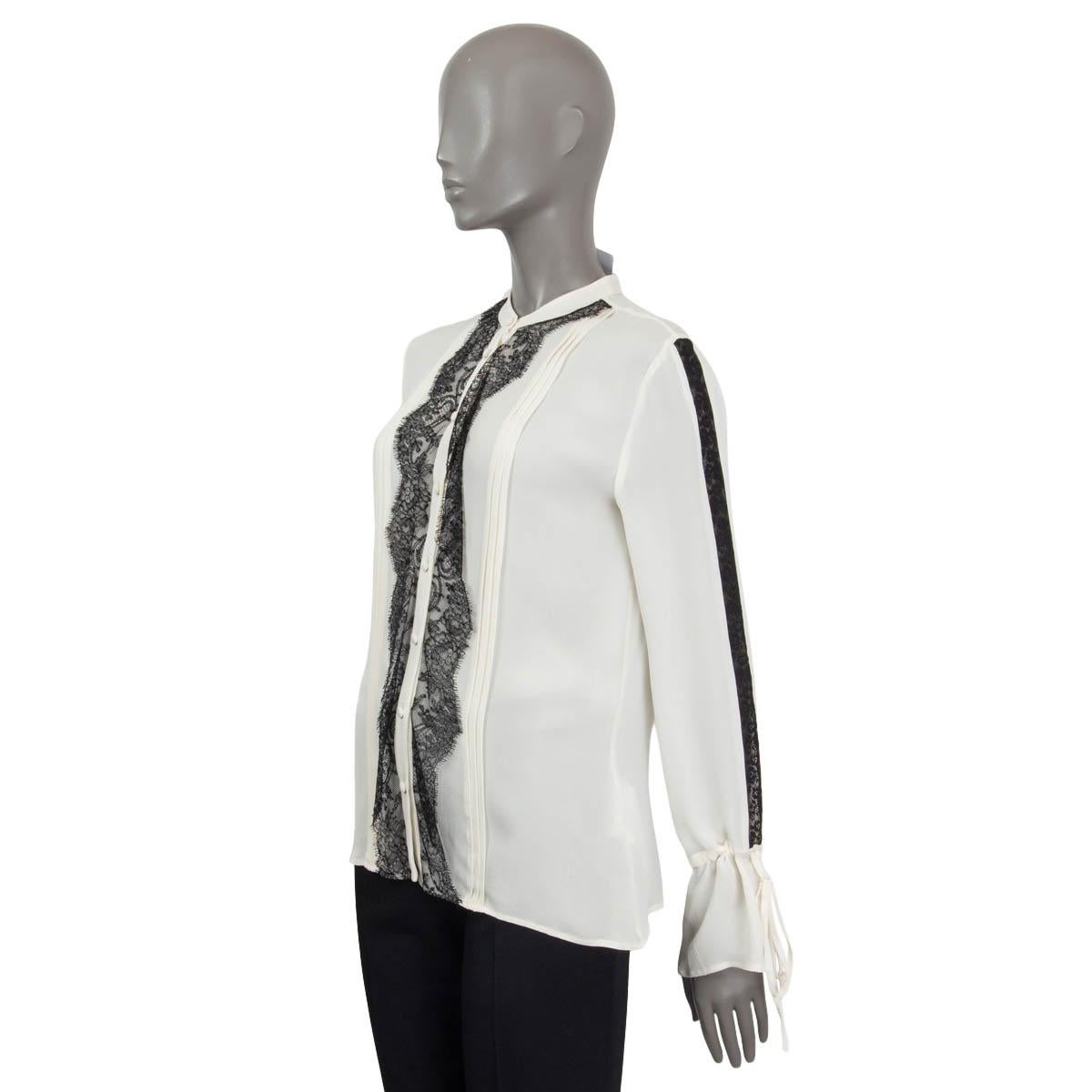 ETRO white silk SEMI SHEER LACE TRIM Blouse Shirt 42 M In Excellent Condition For Sale In Zürich, CH