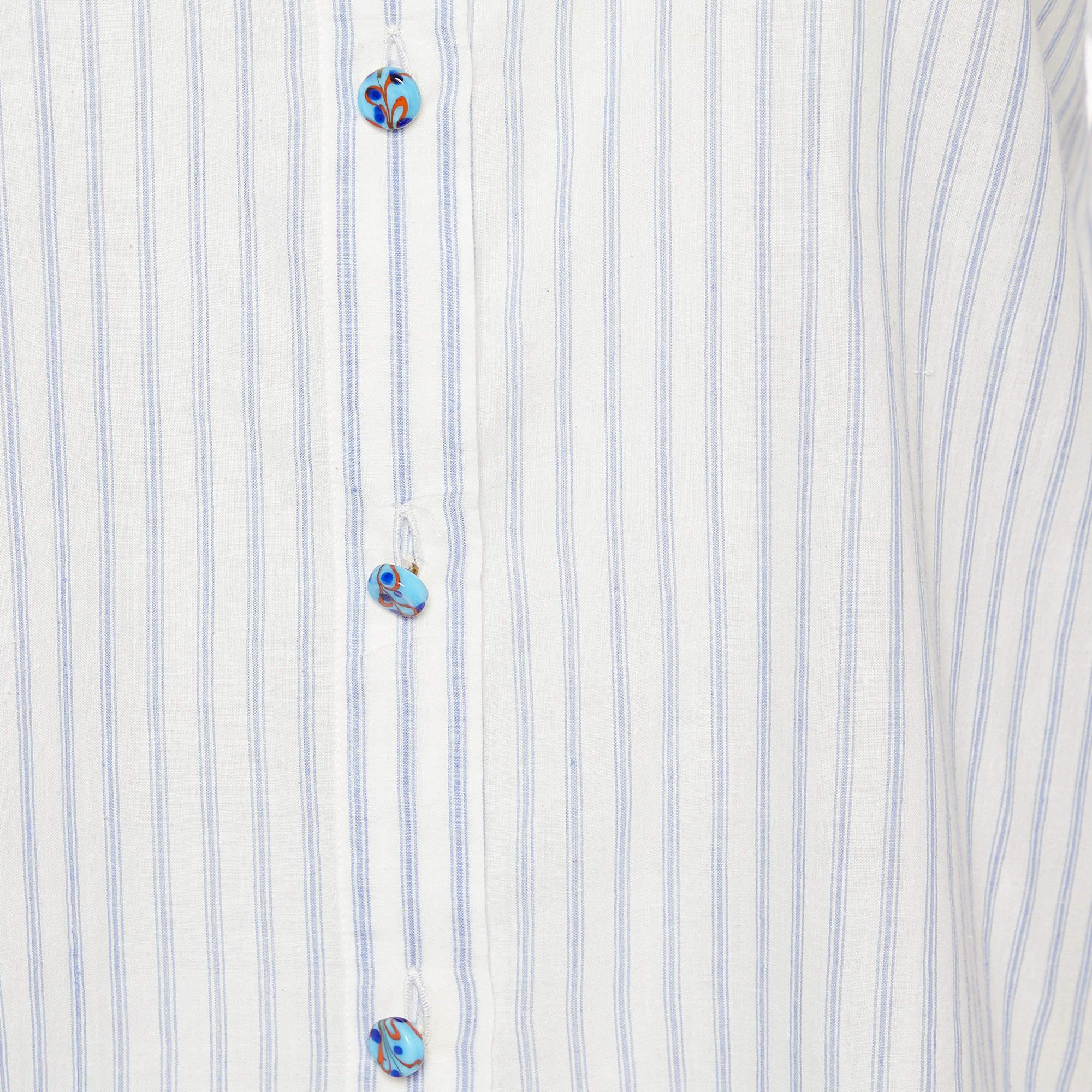 Gray Etro White Striped Button Front Shirt M For Sale