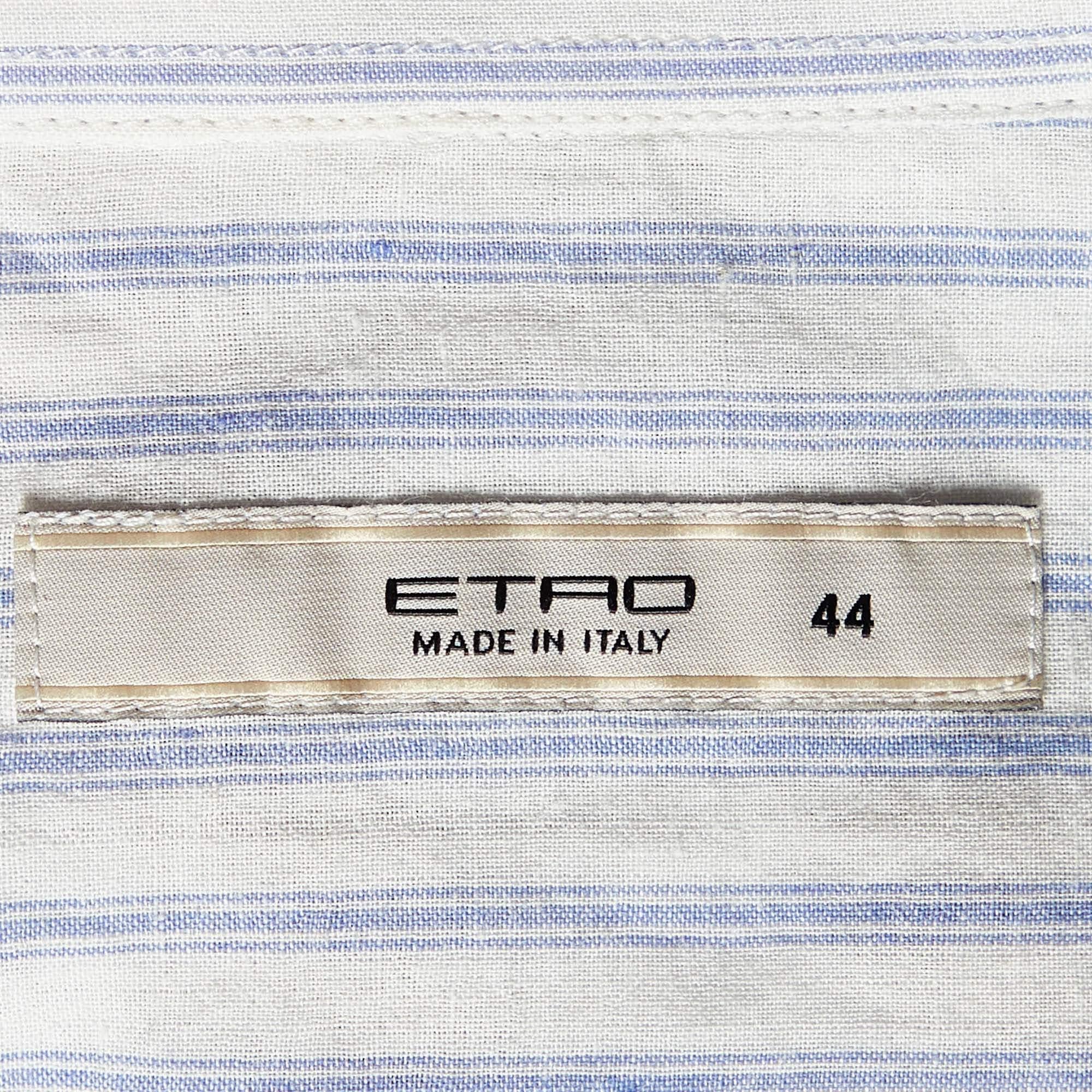 Etro White Striped Button Front Shirt M In Good Condition For Sale In Dubai, Al Qouz 2