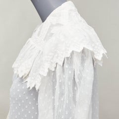 ETRO white textured plisse ruffle collar cuff boho peasant blouse IT38 XS