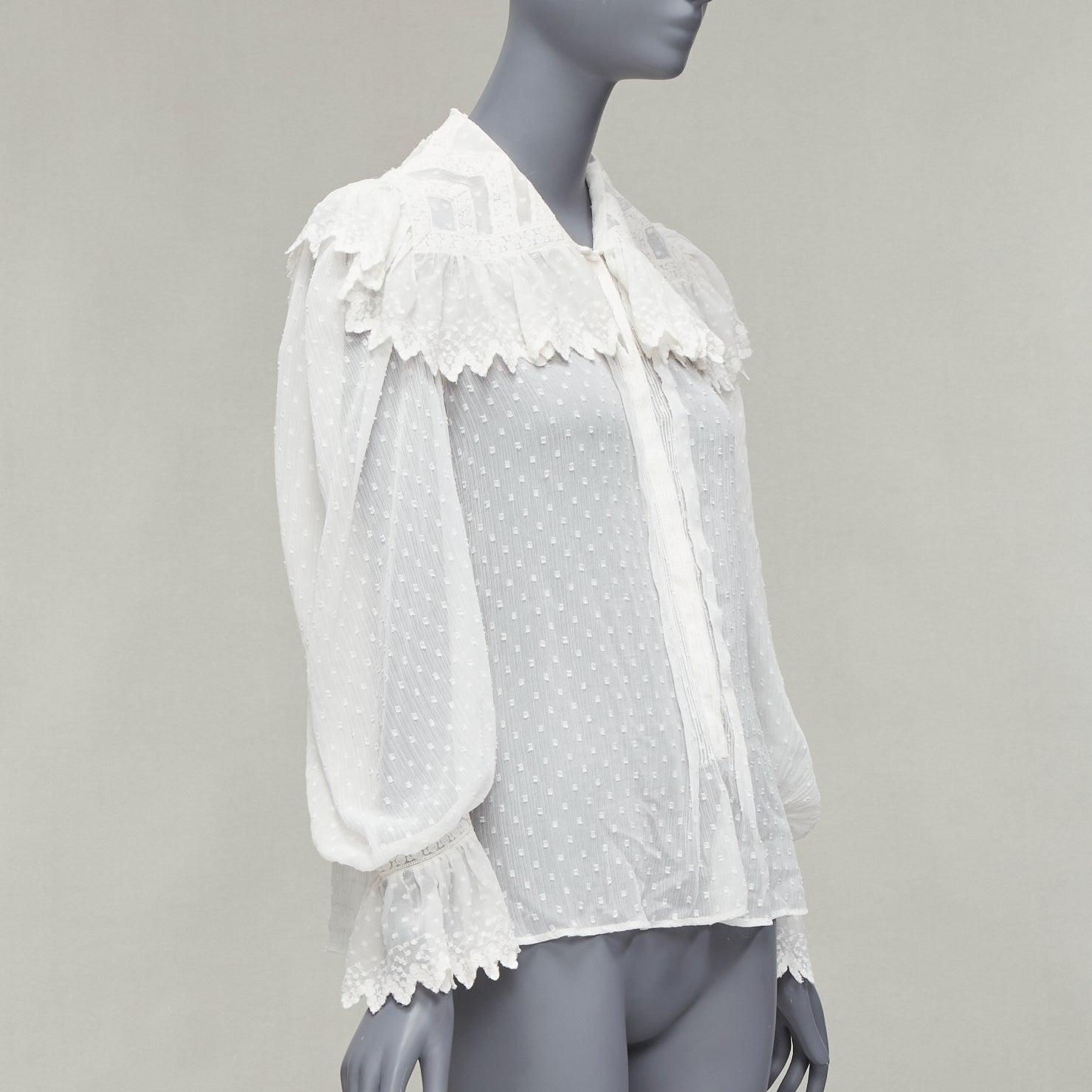 ETRO white textured plisse ruffle collar cuff boho peasant blouse IT38 XS In Good Condition For Sale In Hong Kong, NT