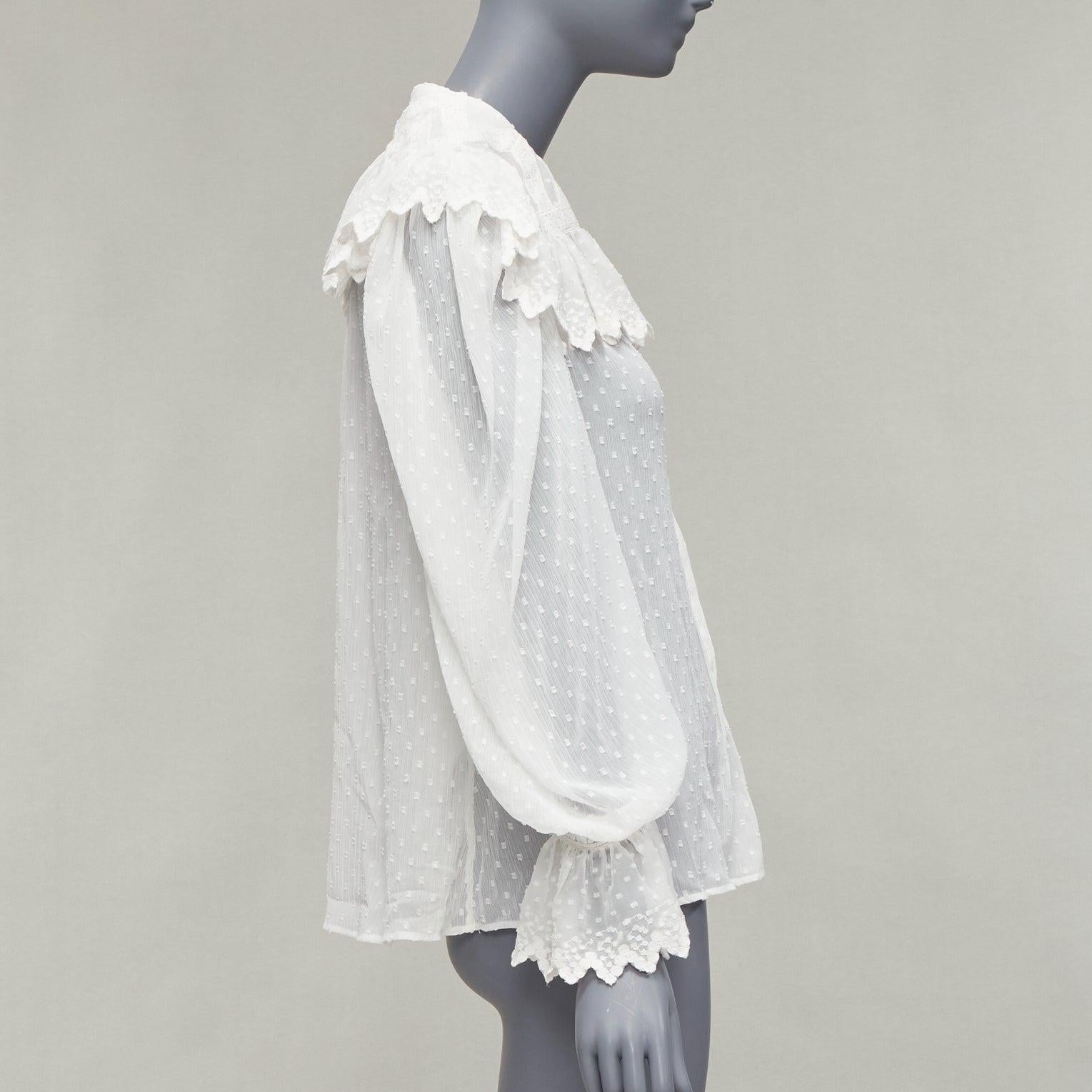 Women's ETRO white textured plisse ruffle collar cuff boho peasant blouse IT38 XS For Sale