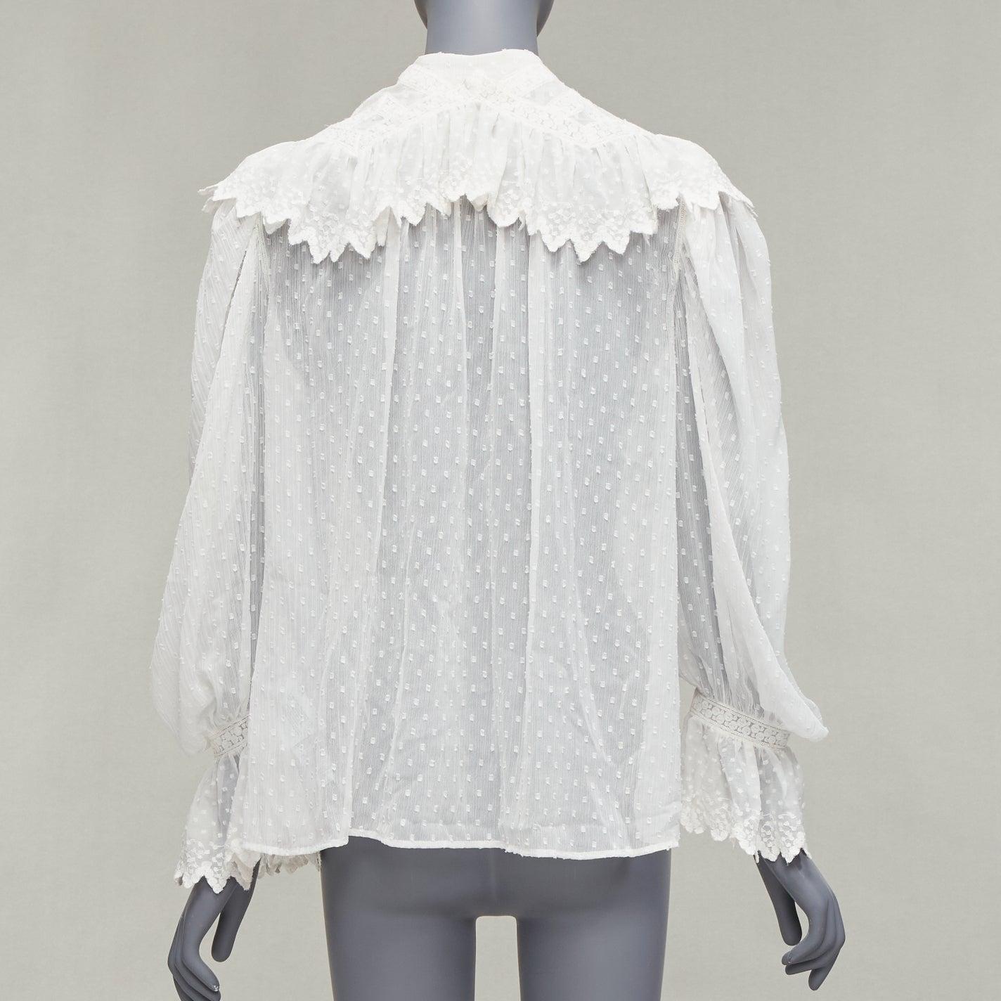 ETRO white textured plisse ruffle collar cuff boho peasant blouse IT38 XS For Sale 1