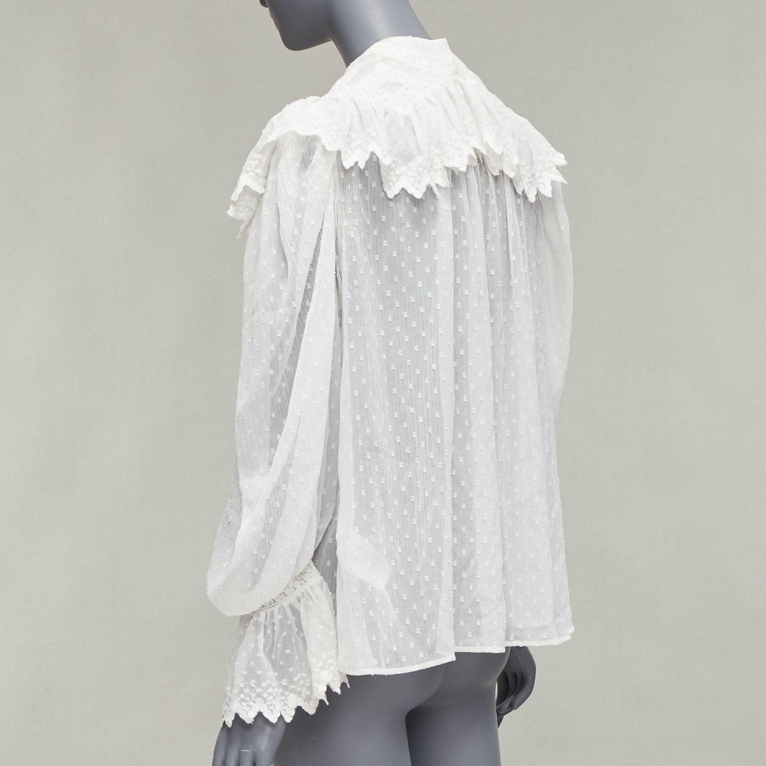 Etro, camicetta bianca in plissé con volant e colletto in stile boho peasant IT38 XS in vendita 1