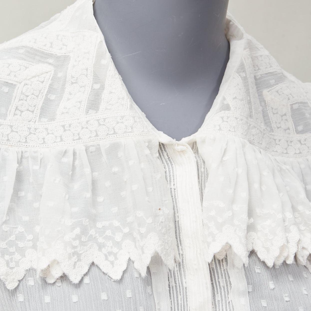 ETRO white textured plisse ruffle collar cuff boho peasant blouse IT38 XS For Sale 3