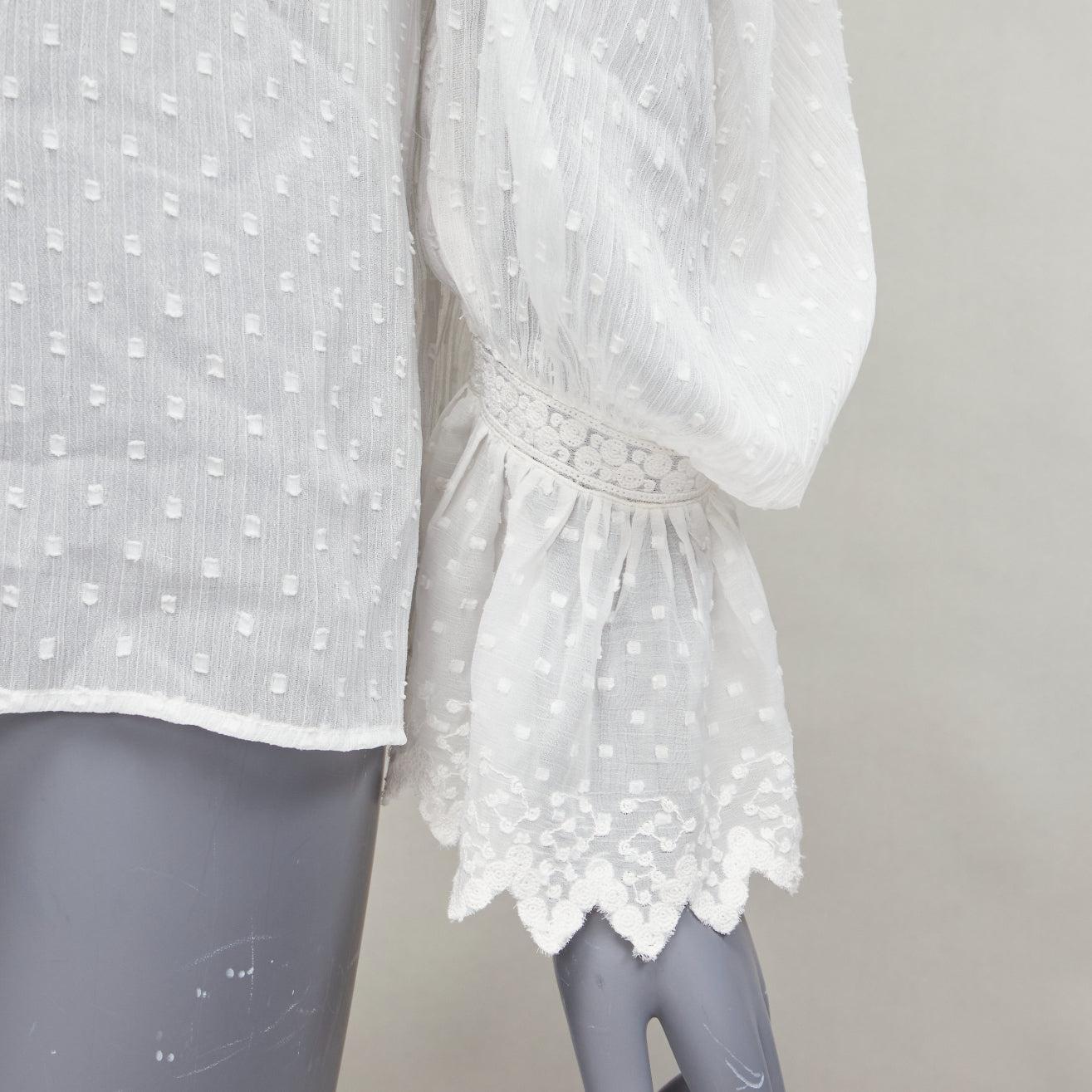 ETRO white textured plisse ruffle collar cuff boho peasant blouse IT38 XS For Sale 4