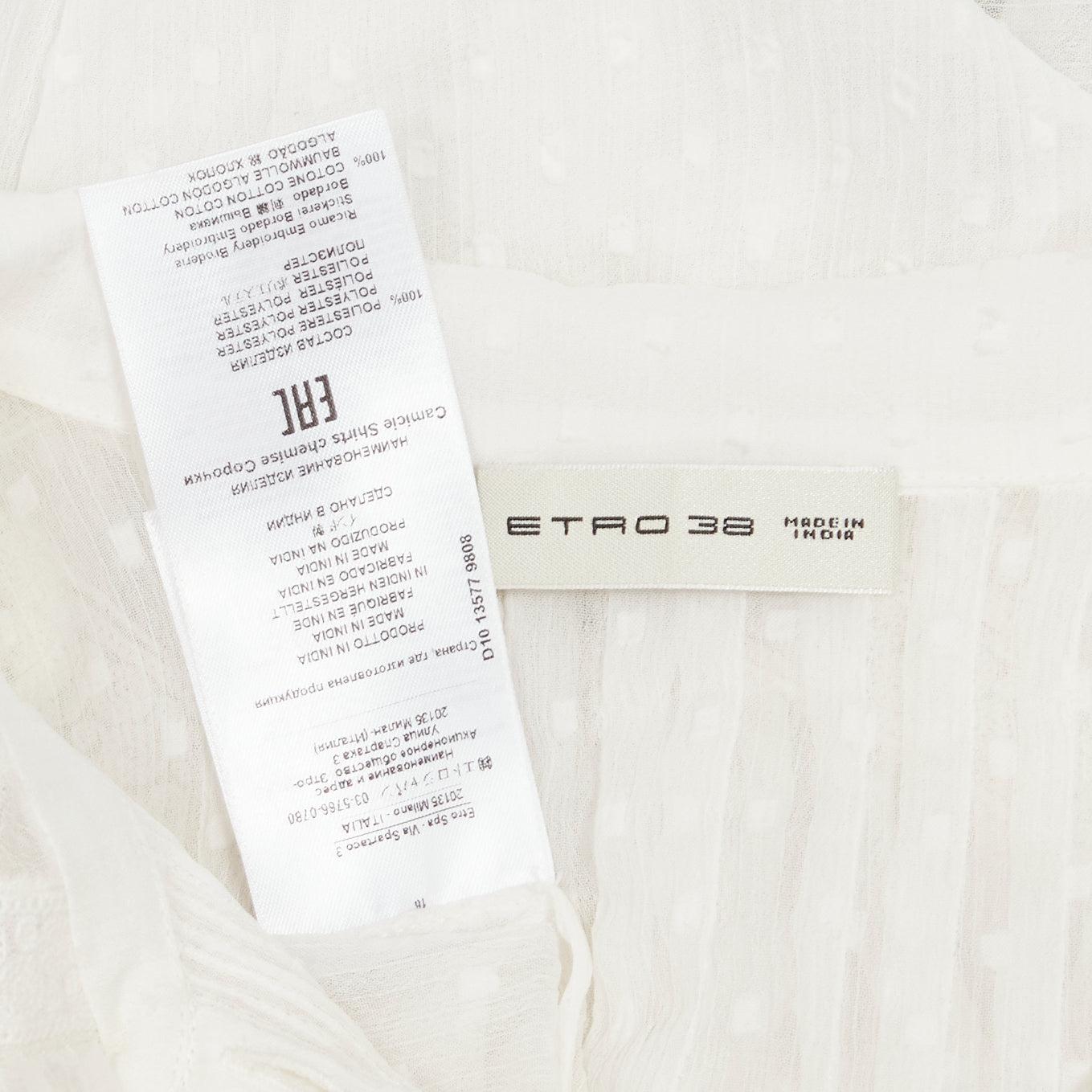 ETRO white textured plisse ruffle collar cuff boho peasant blouse IT38 XS For Sale 5