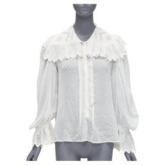 ETRO white textured plisse ruffle collar cuff boho peasant blouse IT38 XS