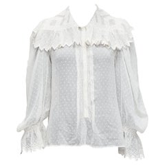 ETRO white textured plisse ruffle collar cuff boho peasant blouse IT38 XS