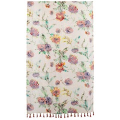 ETRO white viscose cotton FLORAL PRINT& EMBROIDERED CREPE Scarf
