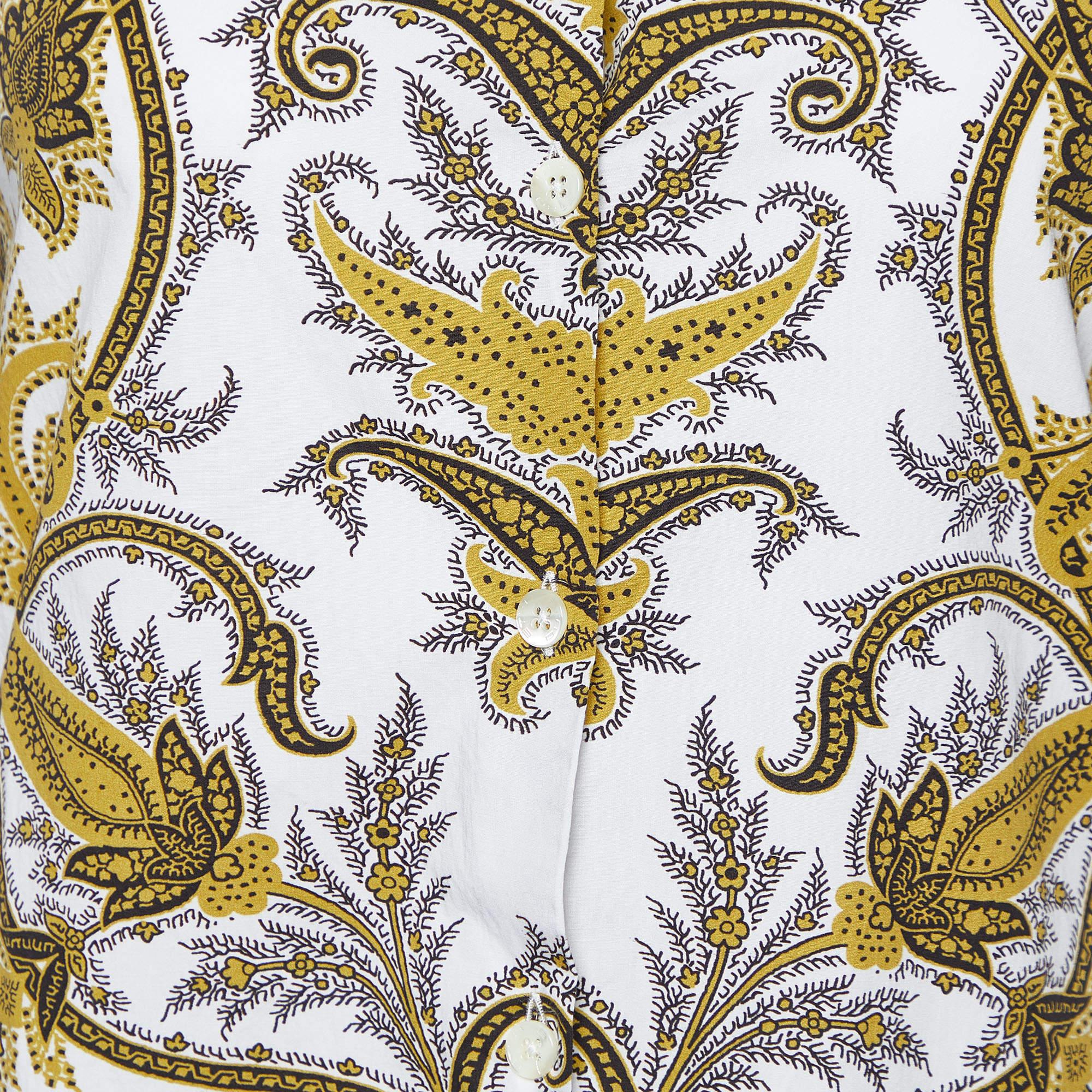 Etro Blanco/Amarillo Camisa de algodón con botones y estampado de cachemira S Marrón en venta