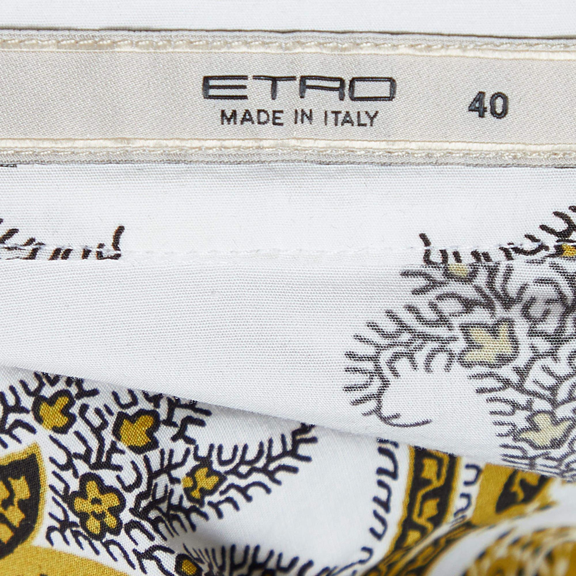 Etro Blanco/Amarillo Camisa de algodón con botones y estampado de cachemira S en Bueno estado para la venta en Dubai, Al Qouz 2