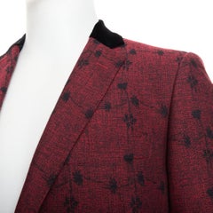 ETRO wine red velvet trim wool silk single breasted floral blazer IT52 XL