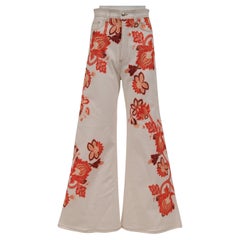 Etro Donna Stampa Paisely Bandana Floreale Jeans US 28 Bianco Gamba Ampia Denim Flare