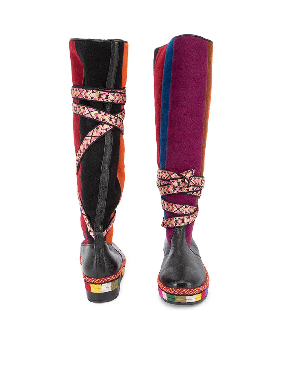 Etro Women's Ethnic Pattern Leather Knee High Boots In Excellent Condition In London, GB