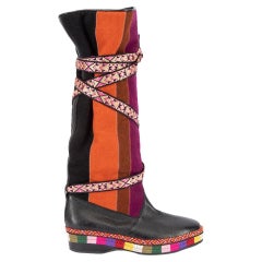 Etro Women's Ethnic Pattern Leather Knee High Boots