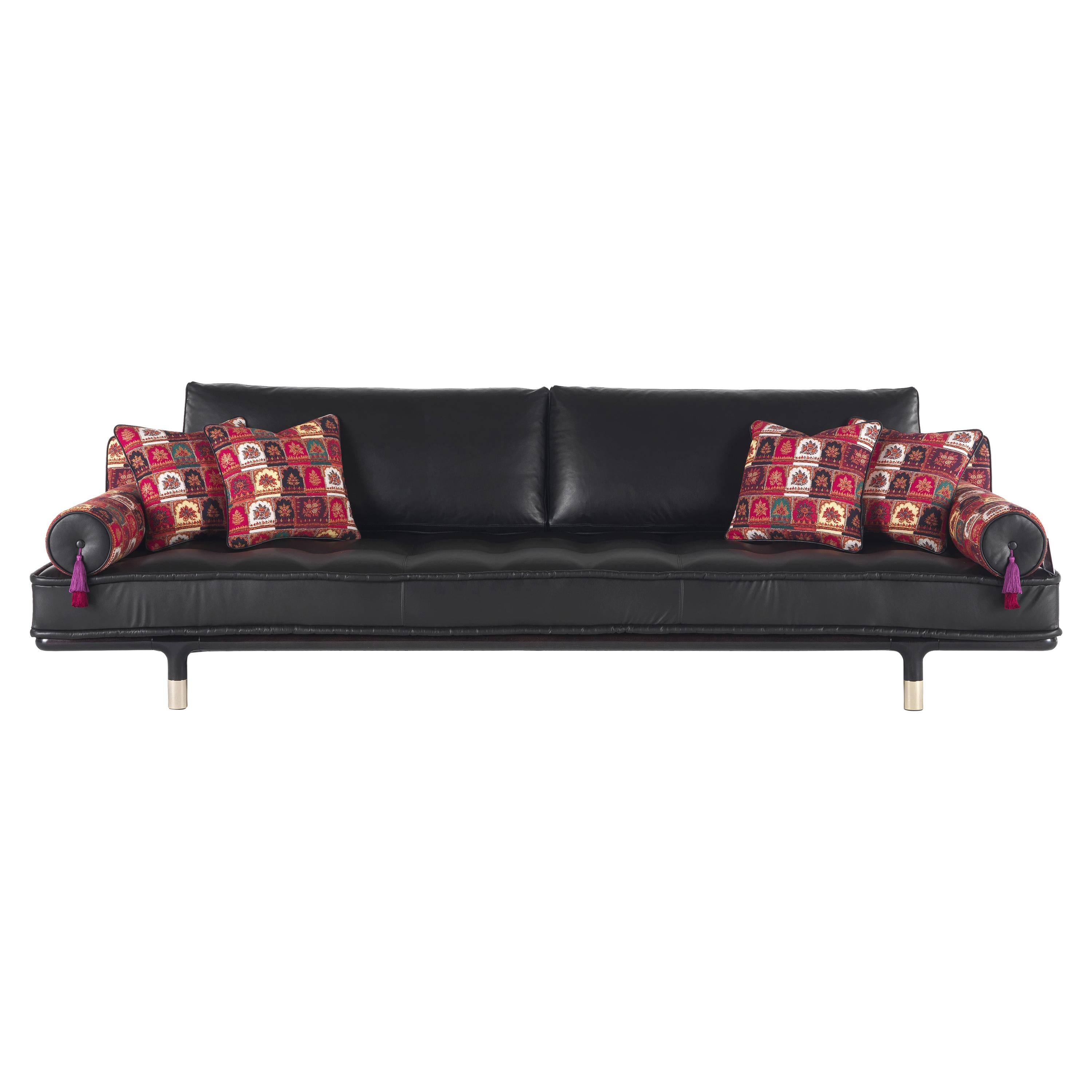21st Century Woodstock 4-Seater Sofa in Black Leather by Etro Home Interiors
