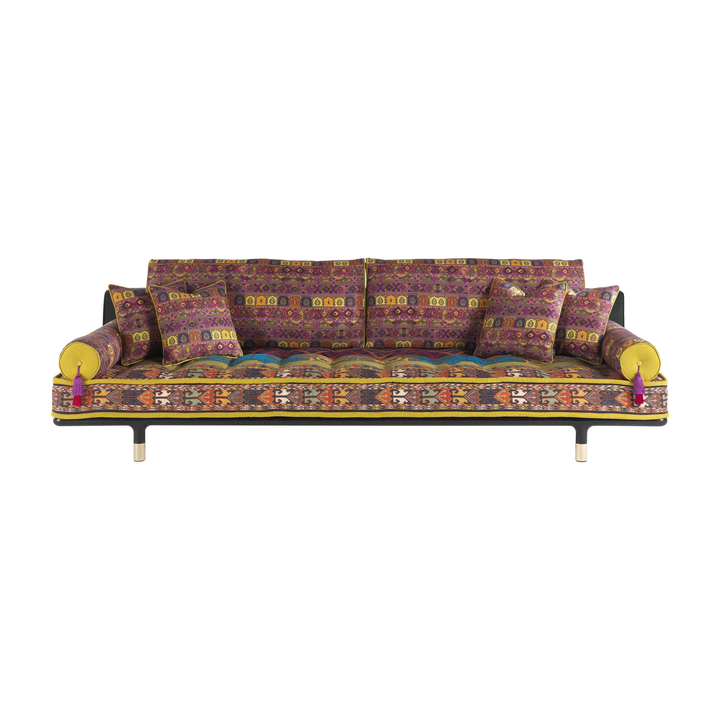 Woodstock Karnevals-Sofa aus Samt und Holz von Etro Home Interiors, 21. Jahrhundert