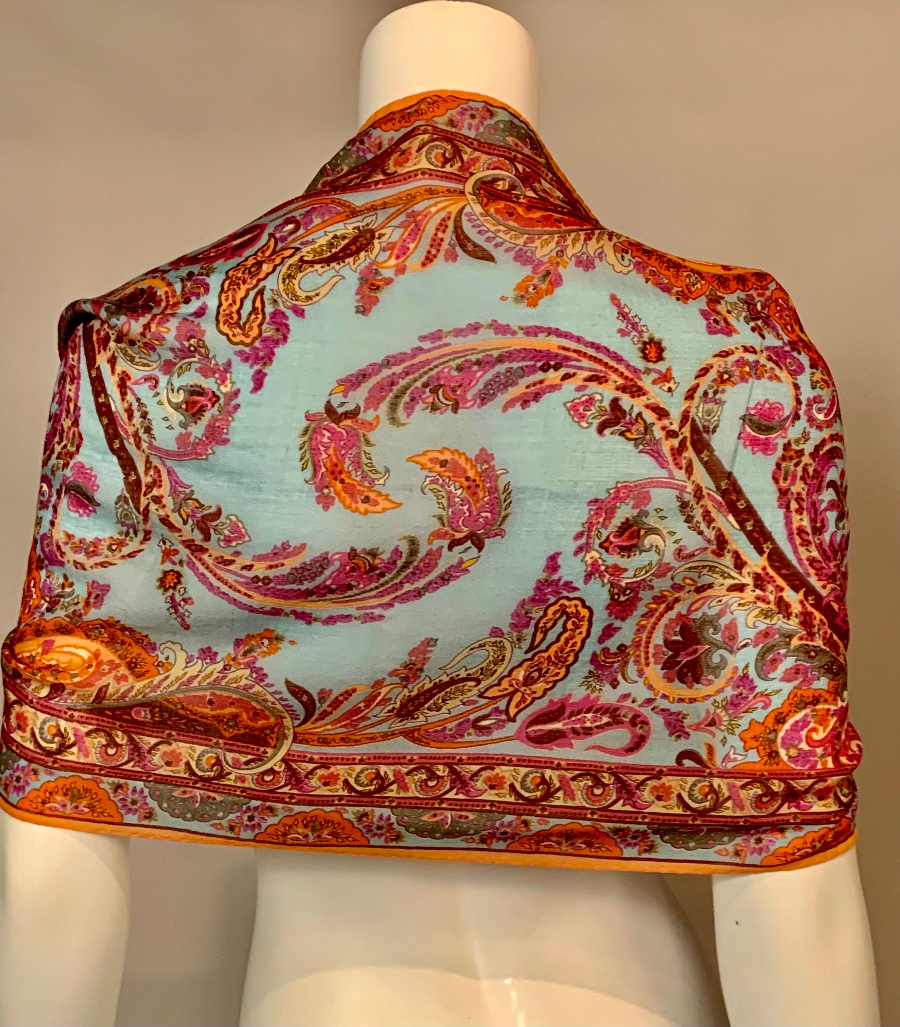 Etro Wool and Silk Blend Paisley Scarf with Blue Center 2