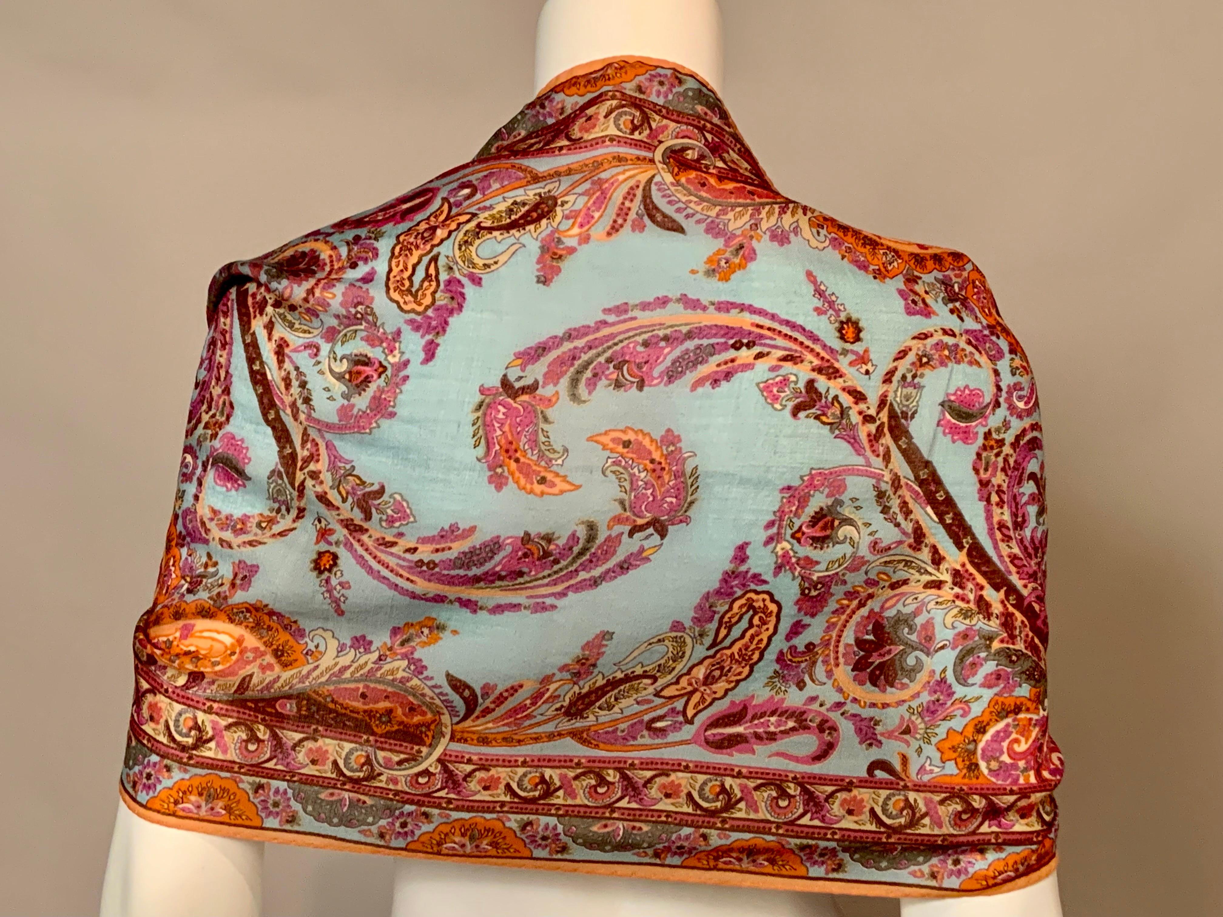 Etro Wool and Silk Blend Paisley Scarf with Blue Center 3