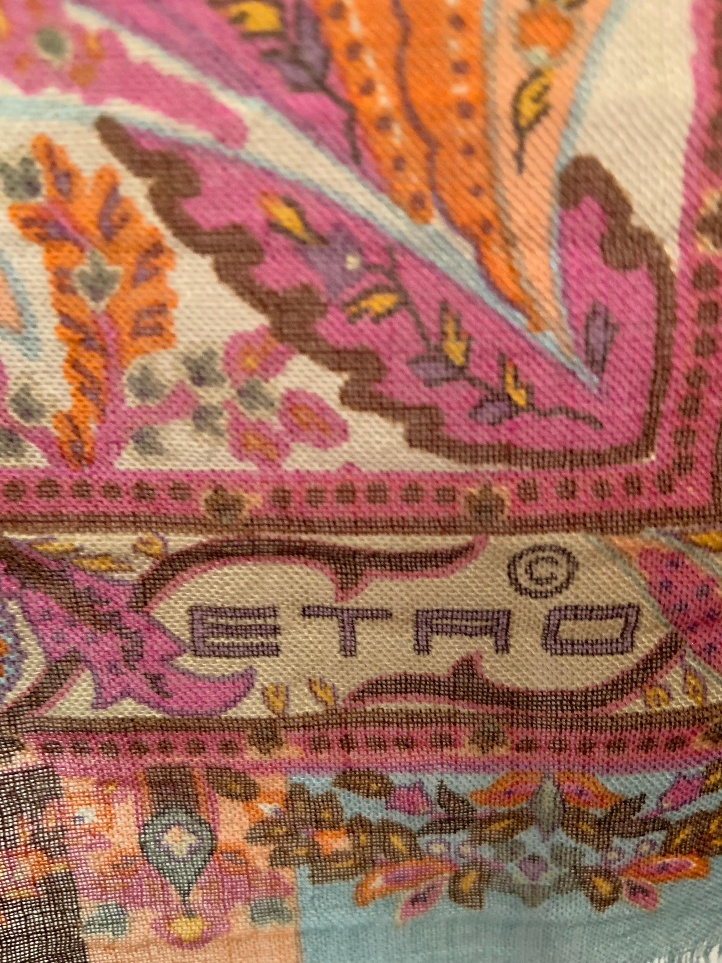 Etro Wool and Silk Blend Paisley Scarf with Blue Center 4