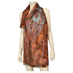 Etro Wool and Silk Blend Paisley Scarf with Blue Center