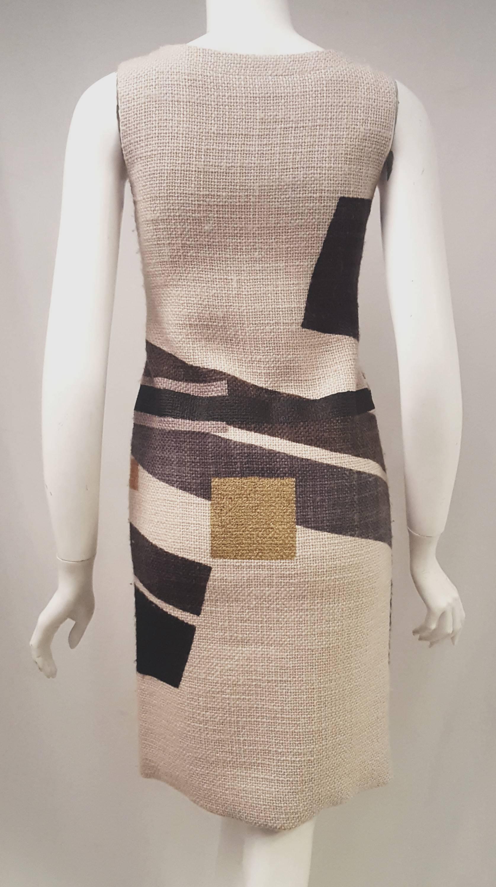 Beige Etro Wool Geo Print Multi Color Sheath Sleeveless Dress