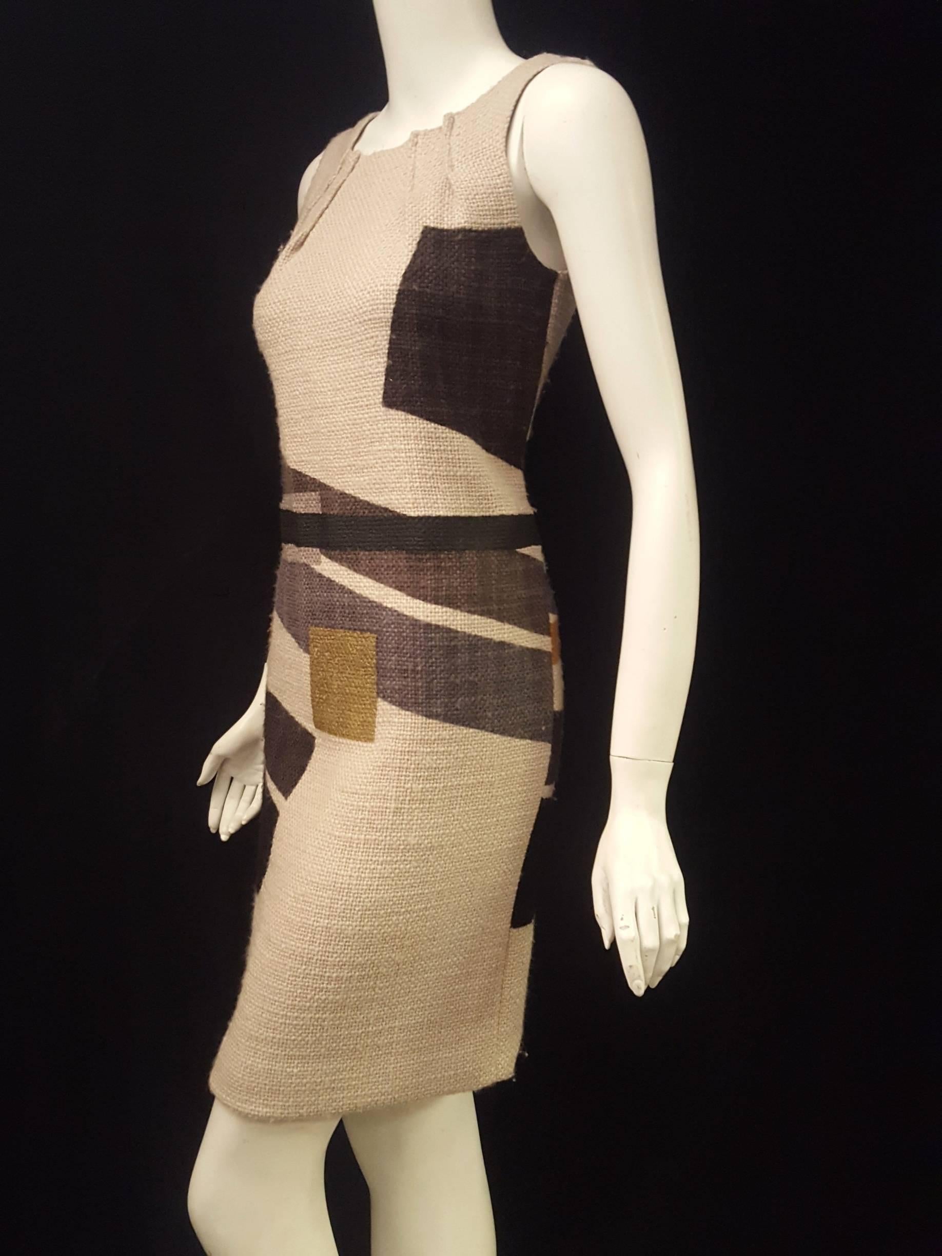 Etro Wool Geo Print Multi Color Sheath Sleeveless Dress In Excellent Condition In Palm Beach, FL
