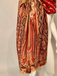 Etro Wool Shawl with Paisley Pattern and Diagonal Red Stripes