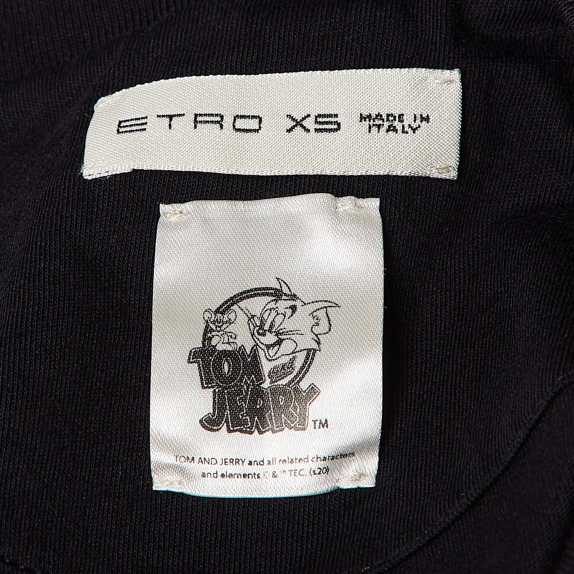 Women's Etro x Tom and Jerry Black Print Cotton Knit T-Shirt XS For Sale