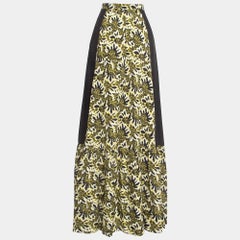 Etro Yellow/Black Floral Print Silk Tiered Maxi Skirt S